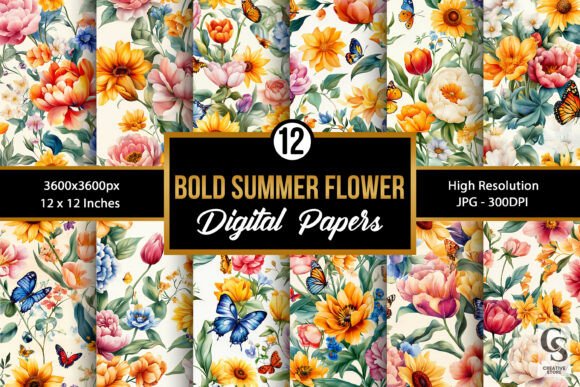 Bold Summer Garden Flowers Patterns: Elevating Your Creative Projects with Vibrant Digital Design