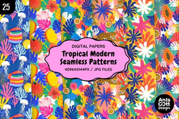 Elevating Summer-Themed Design with Tropical Modern Seamless Patterns