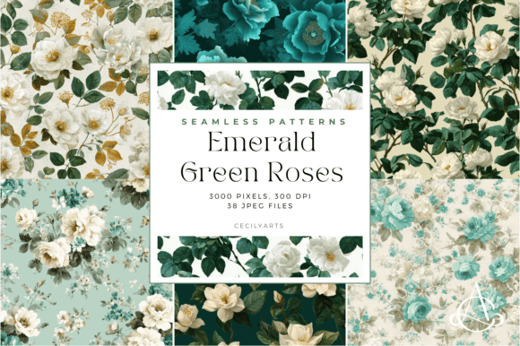 Emerald Green Roses Seamless Patterns
