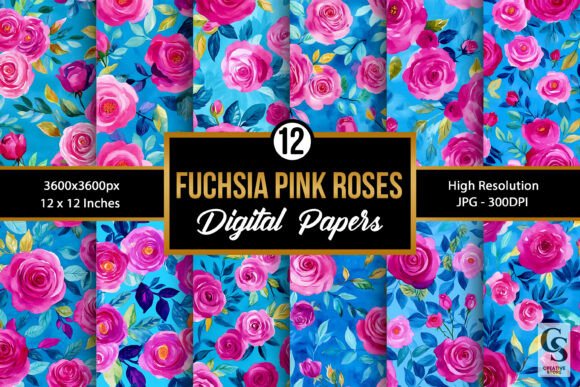 Fuchsia Pink Watercolor Roses Patterns
