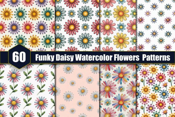 Funky Daisy Watercolor Flowers Patterns: A Versatile Asset for Modern Creators