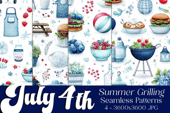 July 4th BBQ Grilling Seamless Patterns