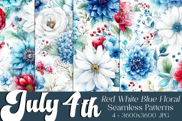 July 4th Floral Seamless Patterns 13