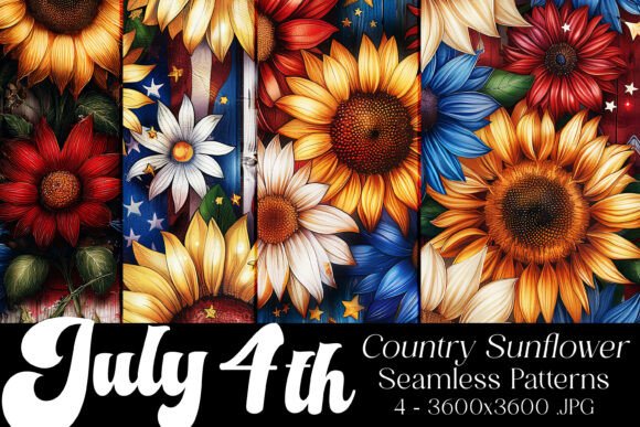 July 4th Sunflowers Seamless Patterns 4
