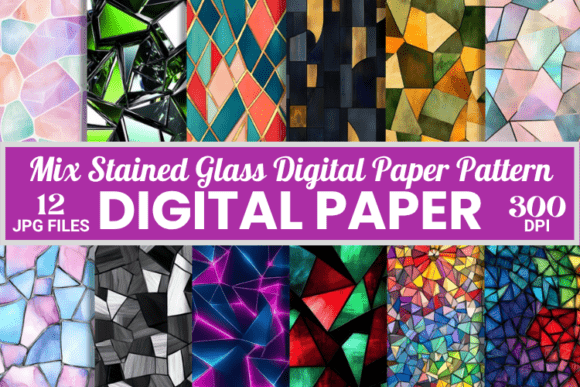 Mix Stained Glass Digital Paper Patterns