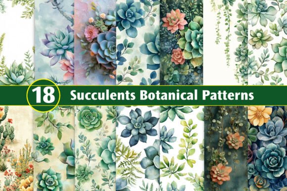 Watercolor Succulents Botanical Patterns