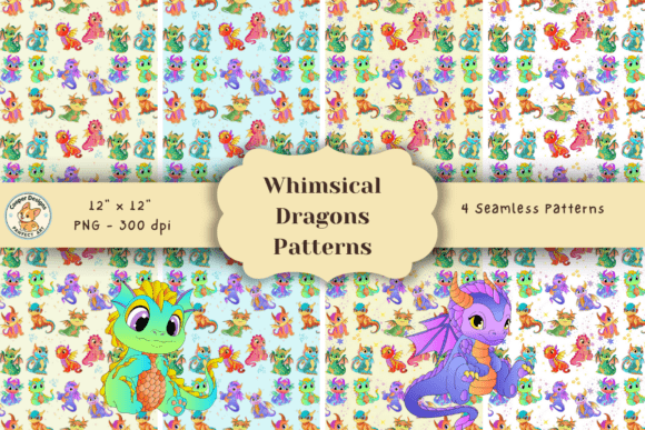 Whimsical Dragons Seamless Patterns